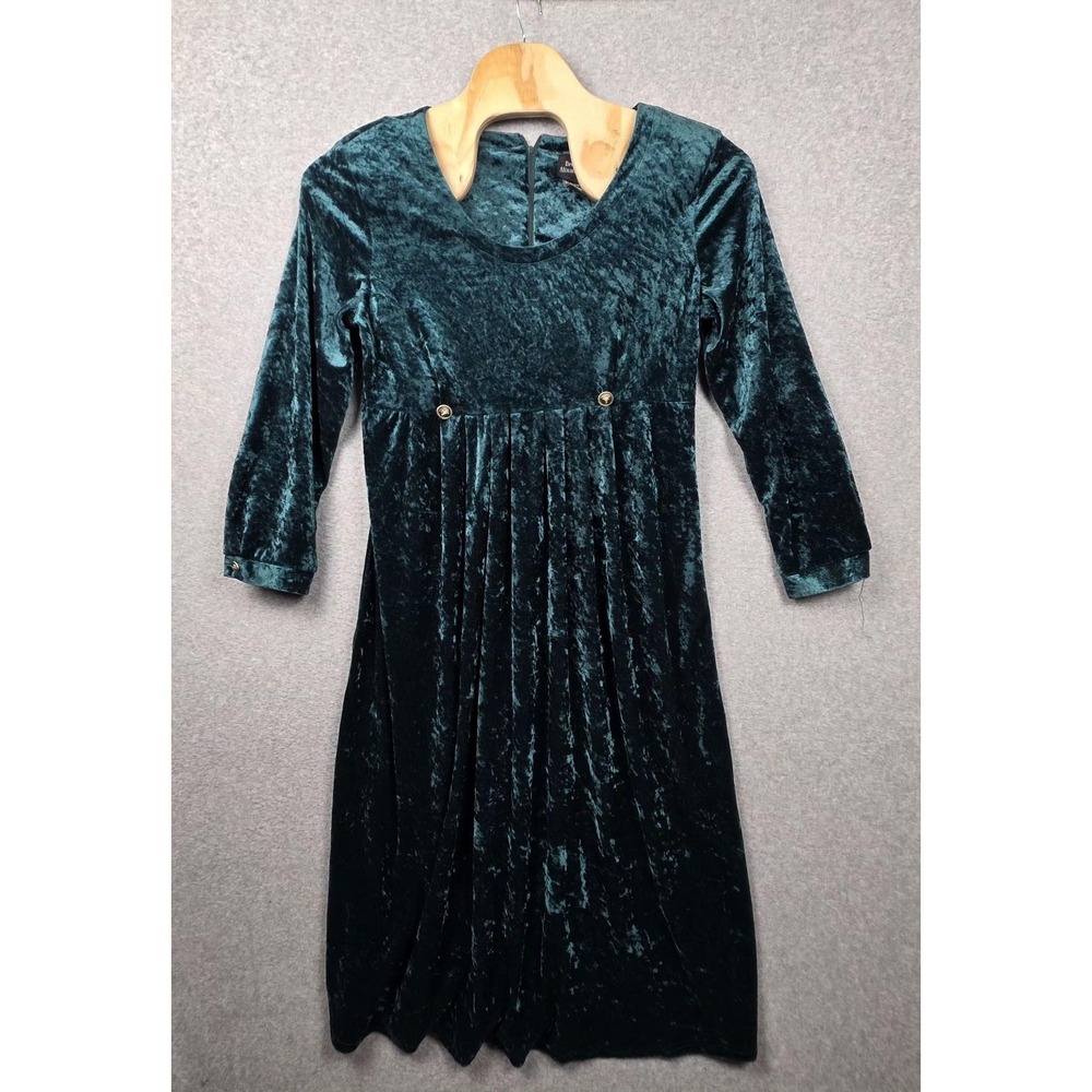 Brett Alixander Dress Womens 18 Green Crushed Velvet Scoop Neck Midi Party